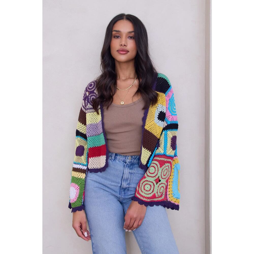 SAACHI Colorful Crochet Cotton Cardigan Jacket NWT - Picture 2 of 8